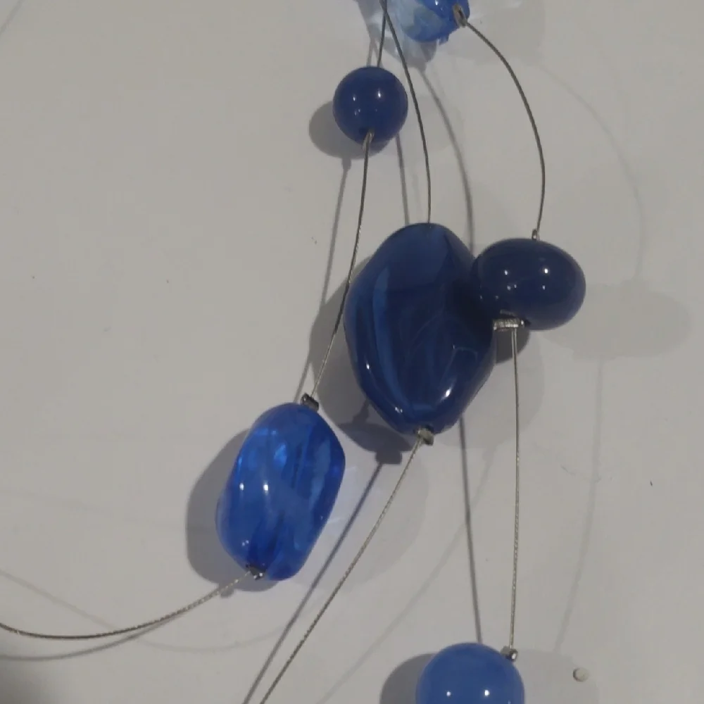 Multi Strand Silver tone Illusion Style Blue Beaded Necklace, Women's Jewelry #1